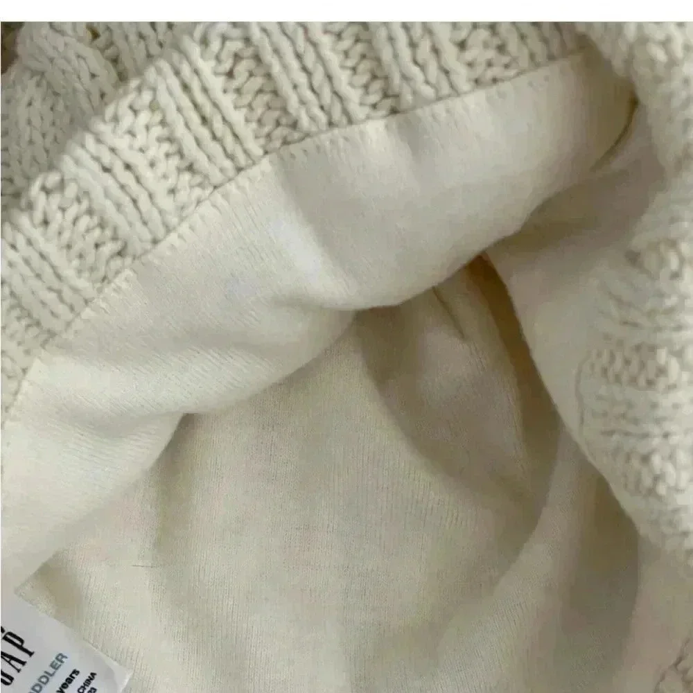 Baby Gap Toddler Knitted Ivory Lined Cotton Hat SZ 2-3T